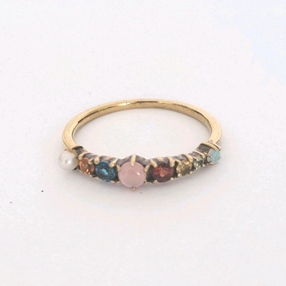 ete 925 Silver Ring Gold Size US 5.5 16mm Jewelry Multi Gem Pearl Multicolored